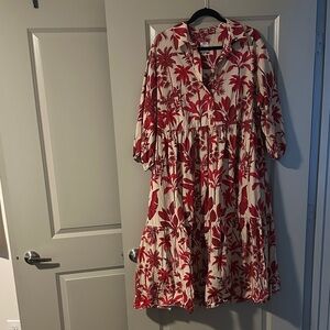 Maeve Red and Cream Tropical Print Dress